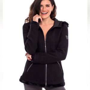 Goode Ryder Women's Sweater Jacket Hooded With Zippered Pockets & Faux Fur Trim